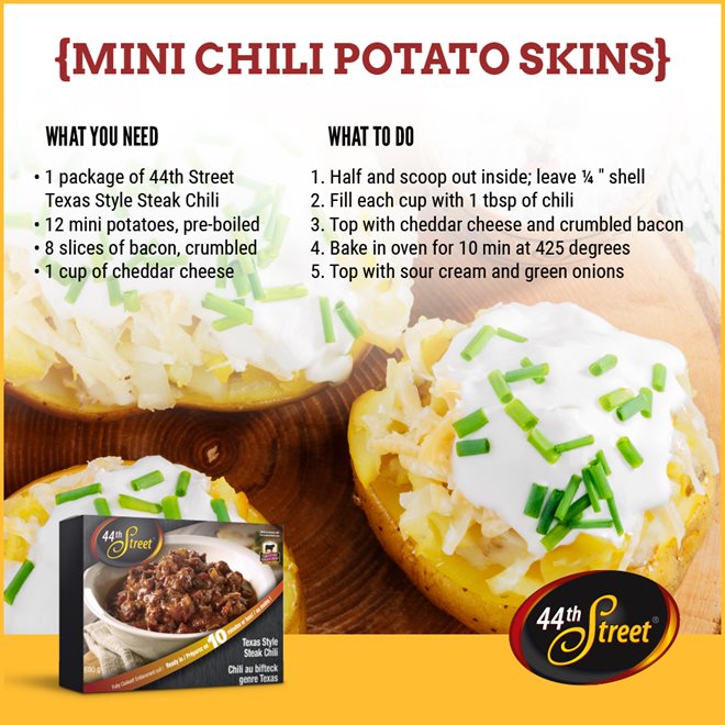44th Street Mini Chili Potato Skins Recipe